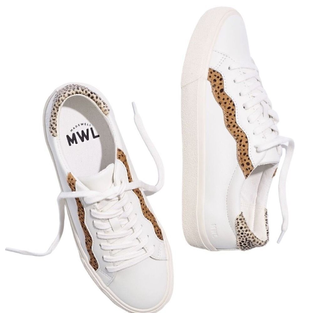 Madewell Sidewalk Low-Top Sneakers Wave Edition Size 8.5 White and Leopard Print